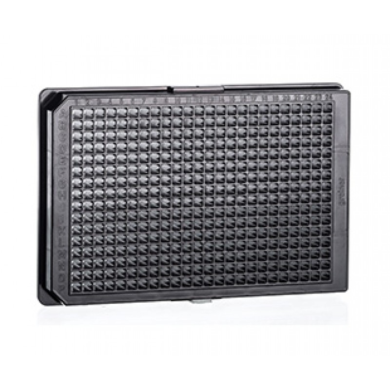 384W Cell-Repellent Plate, PS, Sterile, Flat Bottom, Black µClear, w/Lid