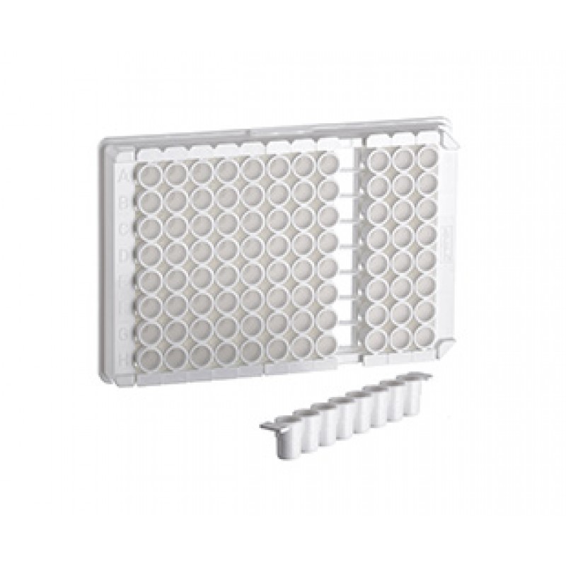 96W C8 Single-break LUMITRAC™ 600 Strip Plate, PS, High Binding, 1x8 Break-Apart C-Bottom (Flat w/curved edge) Strips, White Wells