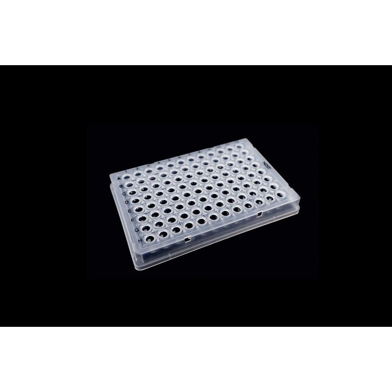 0.1ml 96 Well PCR Plate, Full Skirt, Clear, H1 notch, 25/pk, 100/cs