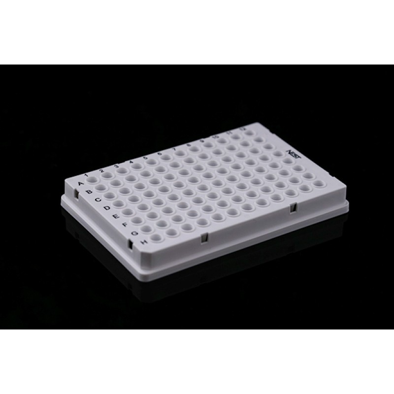 0.1 mL 96 Well PCR Plate, Full Skirt, White, H1 Notch, 5/bag, 25/pk, 100/cs