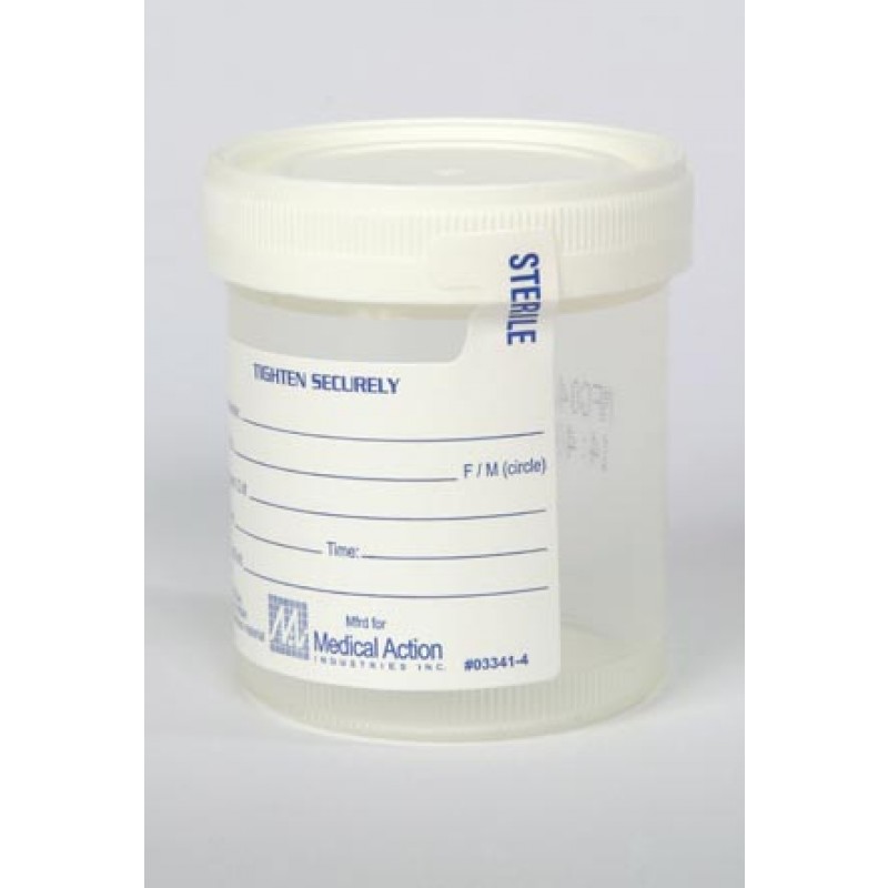 Medegen Medical Products, LLC 4936 Gent-L-Kare® Wide Mouth Specimen Container, 4 oz, Lid, White, Sterility Seal & Label, Graduated In 10mL Increments From 20mL to 120mL, 75/bg, 4 bg/cs (25 cs/plt)