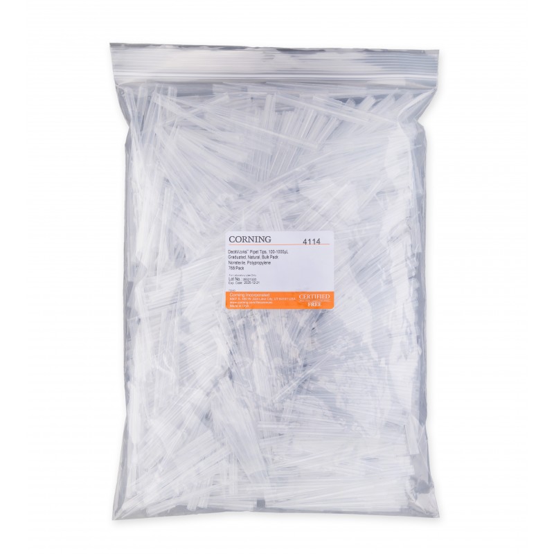 Corning 4114 Corning® DeckWorks 1000 µL Pipet Tips (max working volume 1250 µL), Graduated, Natural, Nonsterile, Polypropylene, 768 Tips/Bag, 7680 Tips/Case