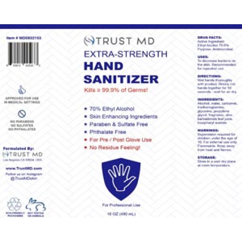 TrustMD MD0502103 Hand Sanitizer, Pump, Extra Strength, 70% Alcohol, 16oz, 24/cs (40 cs/plt)