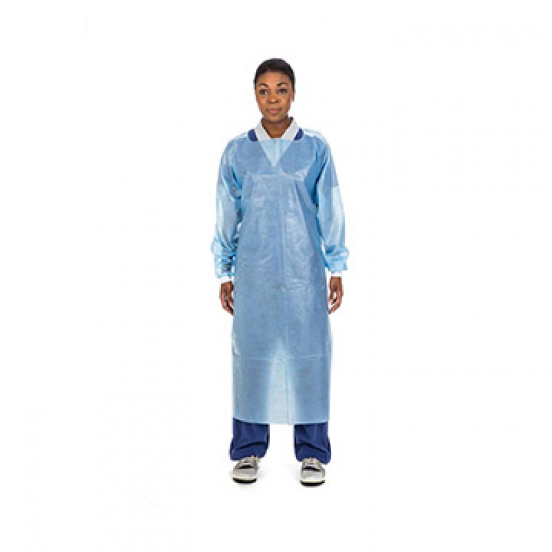 Isolation Gown, Poly-Coated, Over-the-Head, Half-Back, Thumbhooks, Blue, Universal, Flat Pack, 10/pk, 10 pk/cs (Continental US Only)