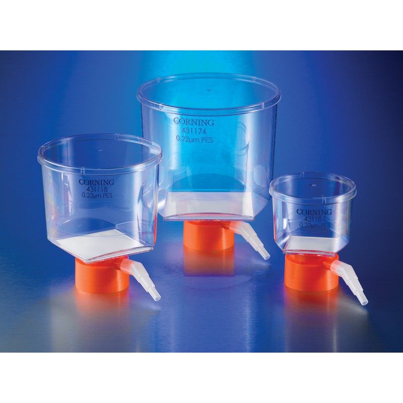 Corning 431160 Corning® 150 mL Bottle Top Vacuum Filter, 0.22 µm Pore 13.6cm² PES Membrane, Fits 33 mm Diameter Necks, Sterile, 48/Case