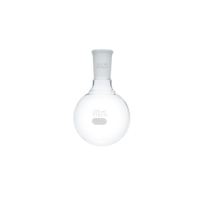 Corning 4320-250 PYREX® 250 mL Short Neck Boiling Flask, Round Bottom, 24/40 Standard Taper Joint