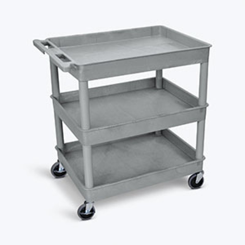 Luxor TC111-B Tub Cart, Three Shelves (2.75" Deep each), Black, 32"W x 24"D x 37.25"H, with (4) 4" Heavy Duty Casters (2 with Locking Brakes), Maximum Weight Capacity 400lbs, Assembly Required (DROP SHIP ONLY)