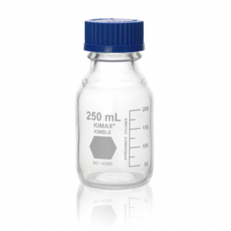 DWK Life Sciences 14395-250 Kimble GL 45 Media Bottle, Blue Polypropylene Cap, 250mL, Case of 10