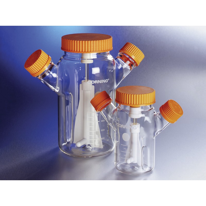 Corning 4500-8L 8L Corning® Reusable Glass Spinner Flask with 100 mm Flat Center Cap and 2 Angled Sidearms