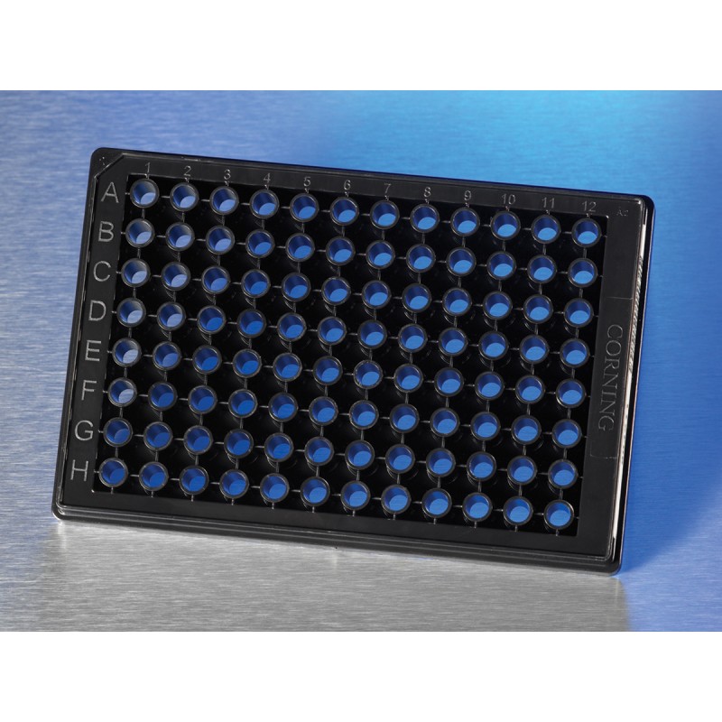 Corning 4584 Corning® BioCoat® Fibronectin 96-well Half Area Black/Clear Flat Bottom High Content Imaging Glass Bottom Microplates, 10/Case