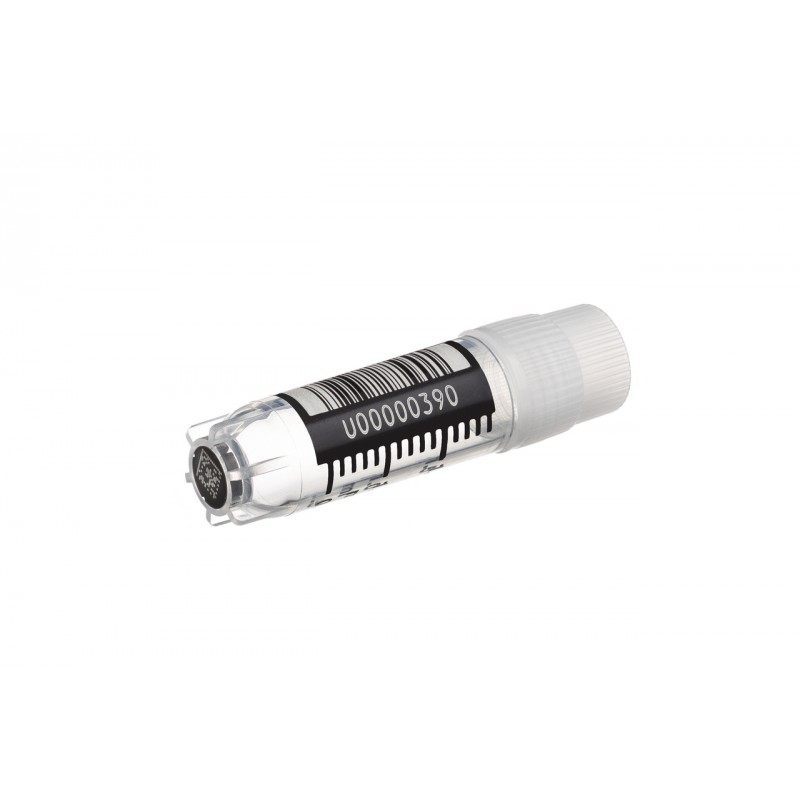 2 mL Cryo.s w/Datamatrix (generic 2D sequence), PP, Sterile, External Thread Natural Cap, ID Field, Starfoot Base, Round Bottom, 150 White Cap Inserts per CS
