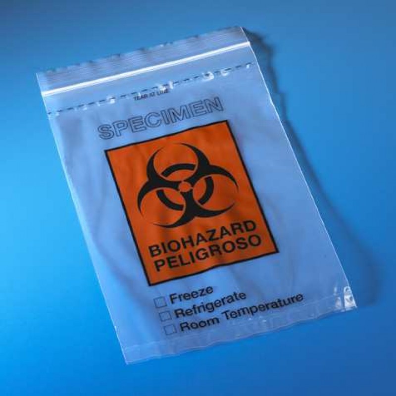 4918 Globe Scientific Bio-Hazard Symbol Biohazard Specimen Transport Bag with resealable closure and document compartment on bag