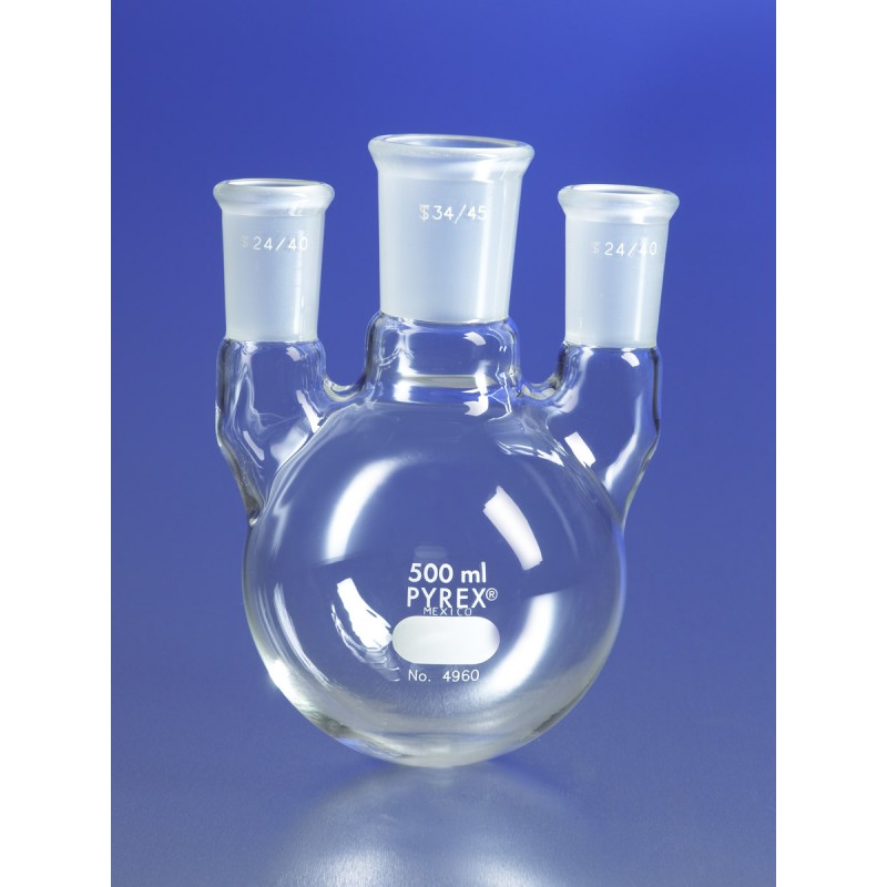 Corning 4960-12L PYREX® 12L Three Neck Distilling Flask with Vertical Neck Standard Taper Joints