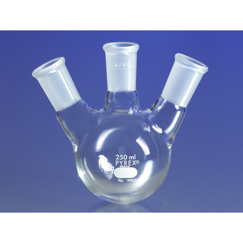 Corning 4965-1L PYREX® 1L Three Neck Distilling Flask with 34/45 Center Vertical and 24/40 Side Angled Neck Standard Taper Joints