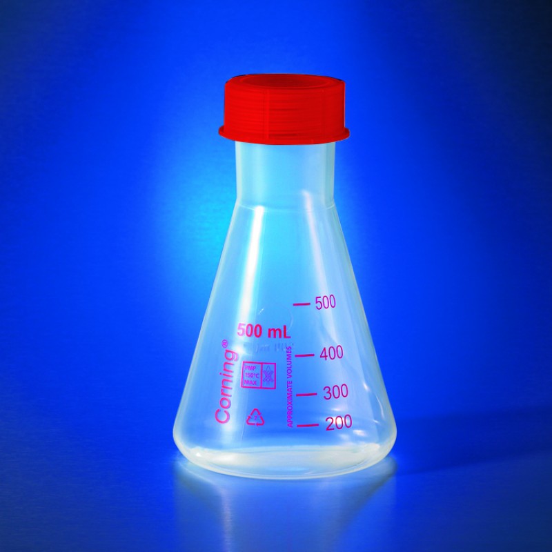Corning 4990P-100 Corning® 100 mL Reusable Plastic Narrow Mouth Erlenmeyer Flask, Polymethylpentene with GL-45 PP Screw Cap