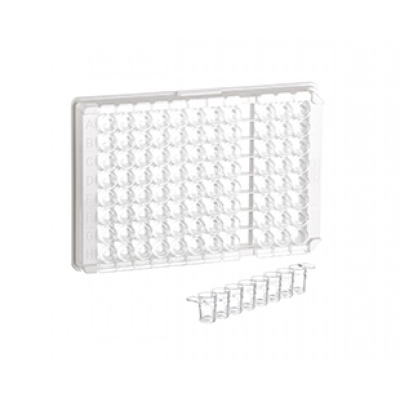 96W C8 Single-break MICROLON® 600 Strip Plate, PS, High Binding, 1x8 Break-Apart C-Bottom (Flat w/curved edge) Strips, Clear Wells
