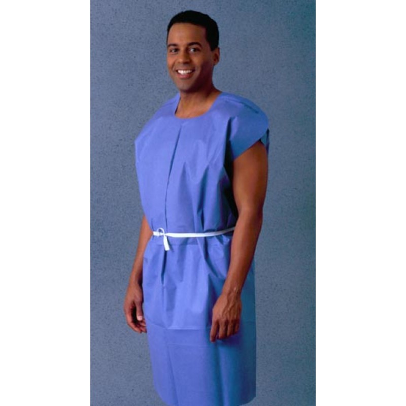 TIDI Products, LLC 980831 Patient Gown, 30" x 42", Medium, Blue, Non-Woven, Dexter Material, Crepe Exterior, 50/cs