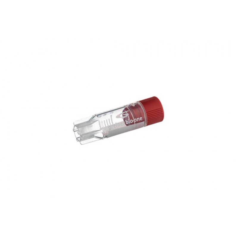 1 mL Cryo.s Tube, PP, Sterile, Internal Thread Red Cap, ID Field, Starfoot Base, Conical Bottom, 150 White Cap Inserts per CS