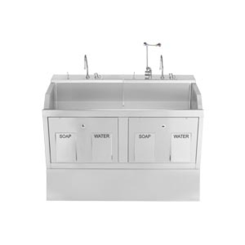 Blickman Industries 1339882PED Lodi Scrub Sink, (2) Place, Pedestal Mounted, Knee Action Control, Infrared Water Control, Eyewash, Digital Timer (DROP SHIP ONLY)