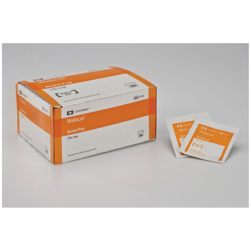WEBCOL Alcohol Preps, Large, 2-Ply, 200/bx, 20 bx/cs (60 cs/plt) (Continental US Only)