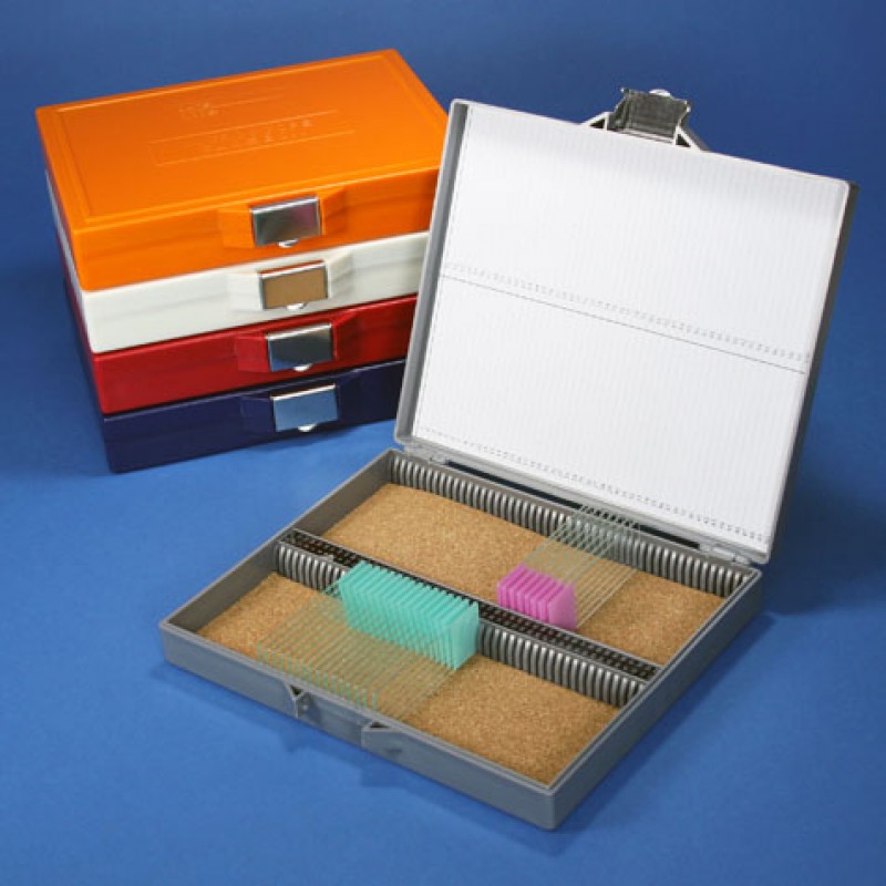513080AST Globe Slide Storage Box with Stainless Steel Clasp,for 100 slides, 5 boxes, Various Colors