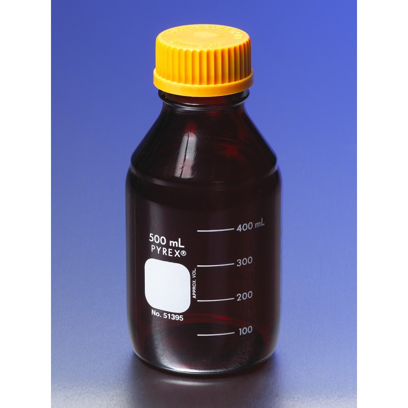 Corning 51395-50 PYREX® Low Actinic 50 mL Round Media Storage Bottles, with GL32 Screw Cap