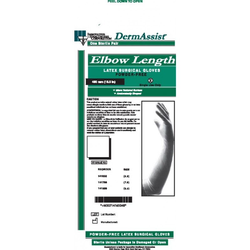 Innovative Healthcare Corp., Inc. 141750 Gloves, Surgical, Powder Free (PF), Size 7½, Latex, Sterile, Textured, Elbow Length (18½"), 25 pr/bx, 4 bx/cs