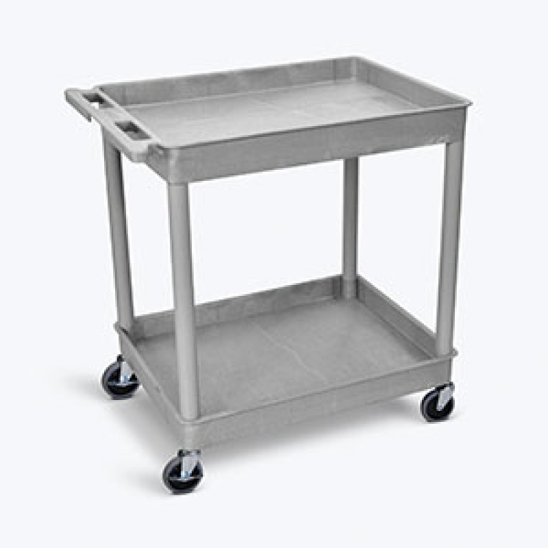 Luxor TC11-G Tub Cart, Two Shelves (2.75" Deep each), Gray, 32"W x 24"D x 37.25"H, with (4) 4" Heavy Duty Casters (2 with Locking Brakes), Maximum Weight Capacity 400lbs, Assembly Required (DROP SHIP ONLY)