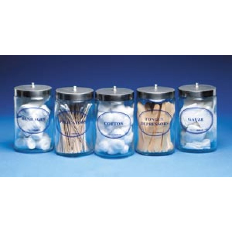 Dukal Corporation 4010 Flint Glass Jars, Blue Imprint, Stainless Steel Lids, 7"H x 4¼"Dia, 5/bx
