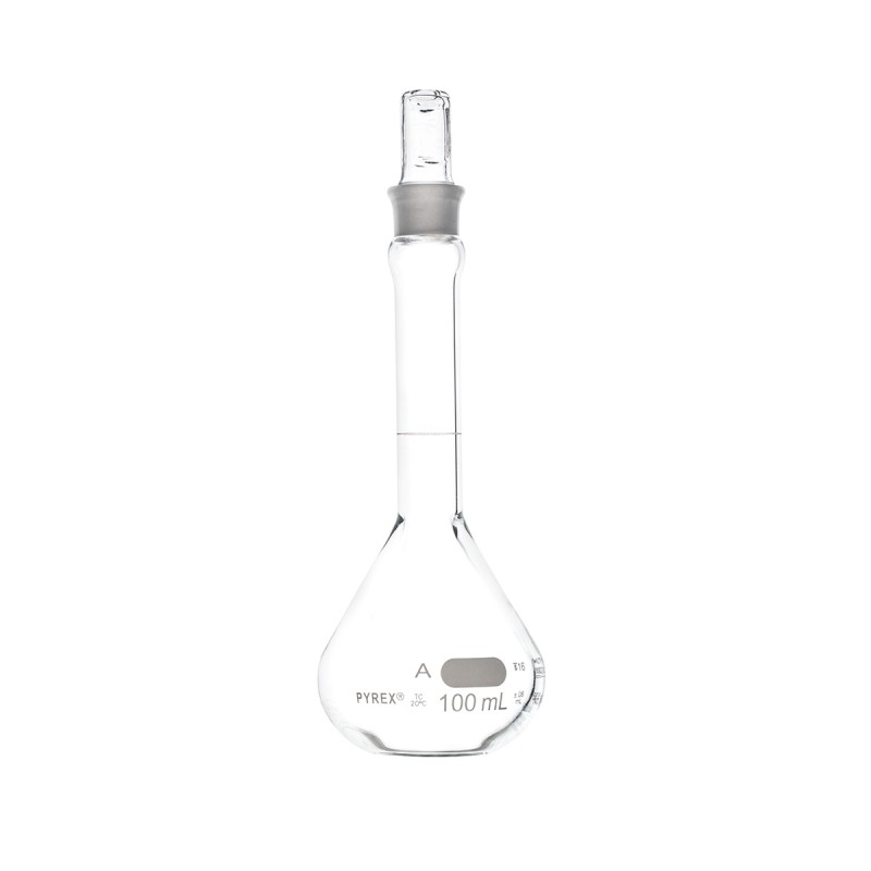 Corning 5635-100 PYREX® 100 mL EZ Access™ Wide Mouth Volumetric Flask, Class A, Heavy Duty, with Glass Standard Taper Stopper