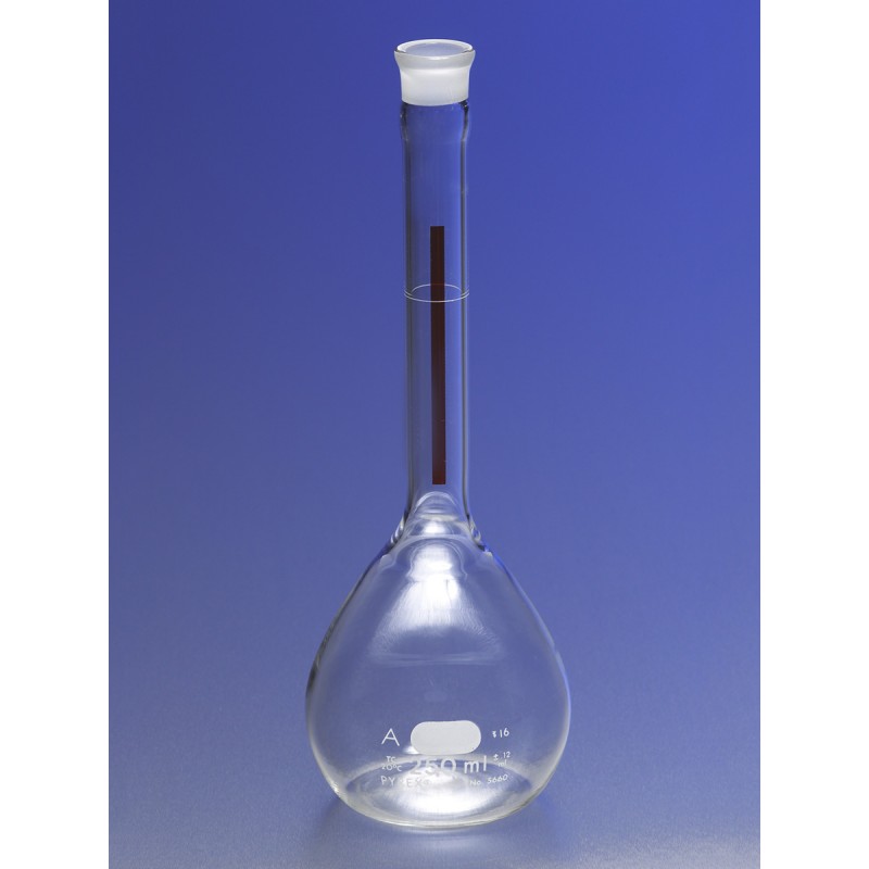 Corning 5660-50 PYREX® 50 mL Class A Lifetime Red Volumetric Flask with Glass Standard Taper Stopper