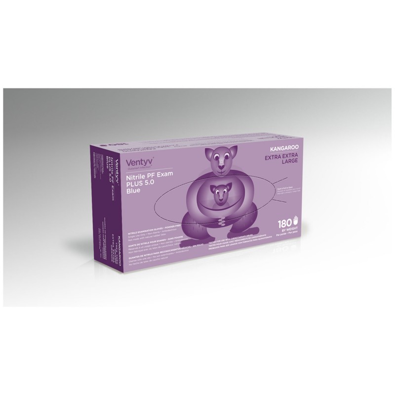 Ventyv 10338103 Glove, Exam, Nitrile, Powder-Free (PF), Textured Finger Tip, Chemotherapy Tested, Blue, XX-Large, 180/bx, 10 bx/cs (60 cs/plt) (Continental US Only)