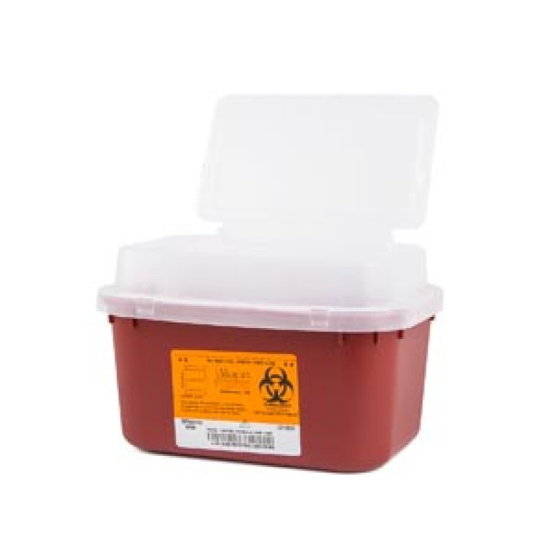 Medegen Medical Products, LLC 8706 Sharps Container, 1 Gallon Red, Tortuous Path Lid, 10"W x 7"D x 6¾"H, 12/cs
