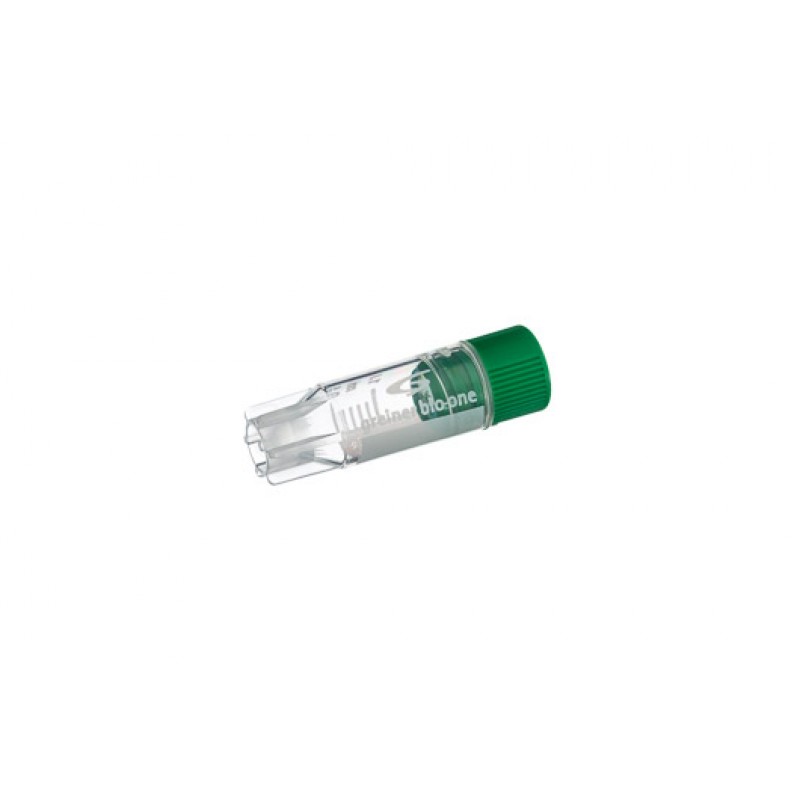 1 mL Cryo.s Tube, PP, Sterile, Internal Thread Green Cap, ID Field, Starfoot Base, Conical Bottom, 150 White Cap Inserts per CS