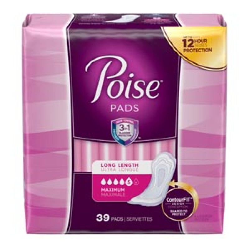 Kimberly-Clark Consumer 44561 Poise Pads, Maximum, Long, 39/pk, 2 pk/cs (64 cs/plt)