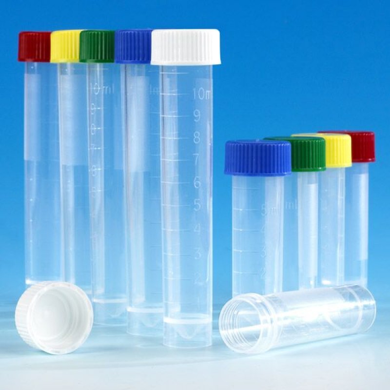 Globe Scientific 10 mL Transport Tube with Yellow Cap,Clear,Skirted