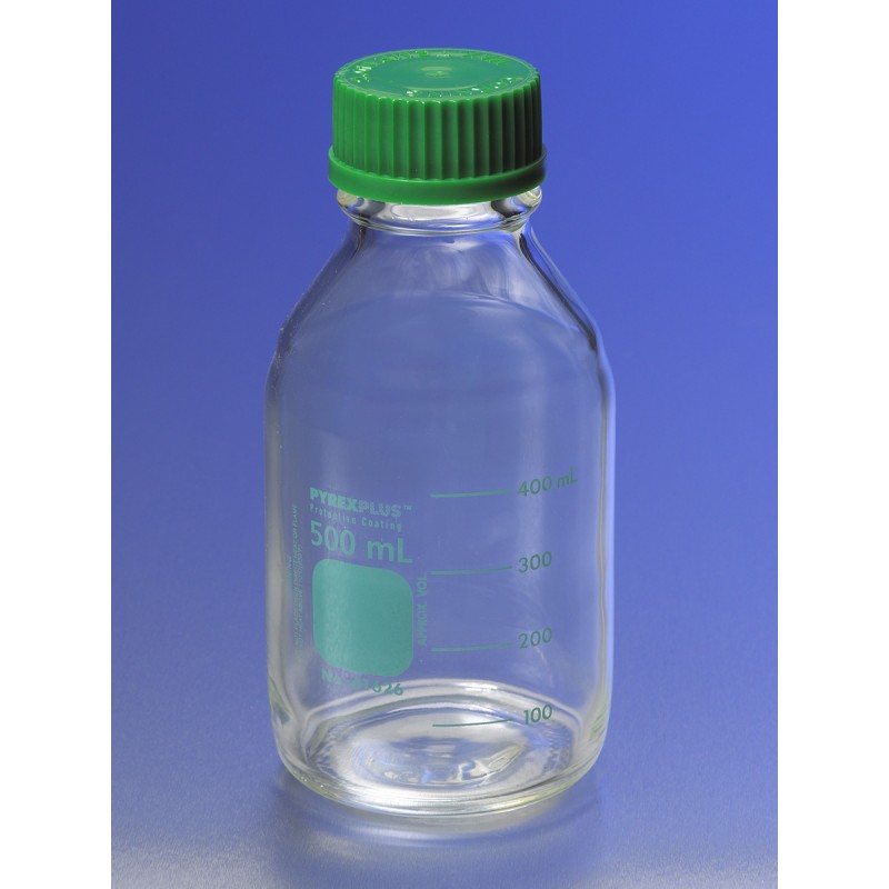 Corning 61626-250 PYREXPLUS® PVC-Coated 250 mL Round Media Storage Bottles, with GL45 Screw Cap