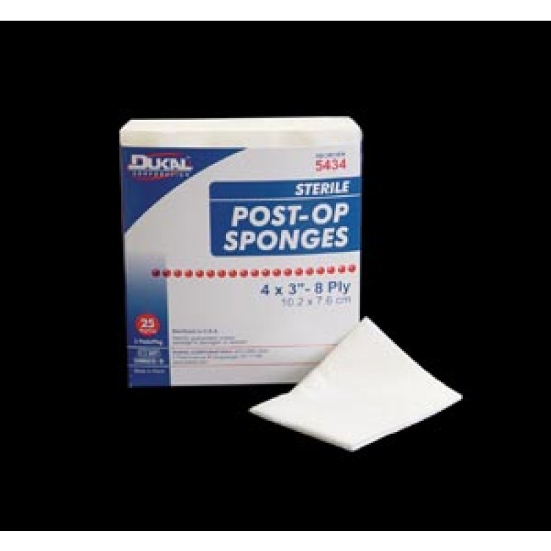 Dukal Corporation 5444 Sponge, 4" x 4" Sterile Post-Op, Gauze Facing, 2/pk, 25 pk/bx, 24 bx/cs