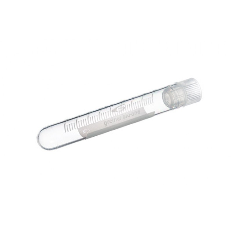 5 mL Cryo.s Tube, PP, Sterile, Internal Thread Natural Cap, ID Field, Round Bottom, 100 White Cap Inserts per CS