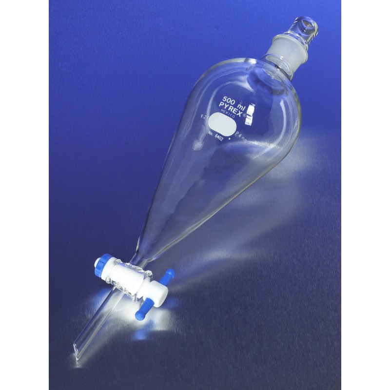 Corning 6402-125 PYREX® 125 mL Squibb Separatory Funnel, PTFE Product Standard Stopcock, Glass Standard Taper Stopper