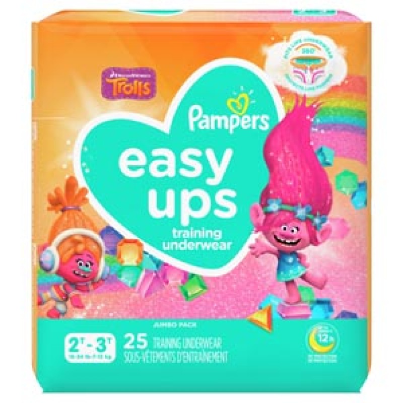 Procter & Gamble Distributing LLC 3700076549 Pampers Easy Ups Training Underwear, Pull On, Girls, Size 4, 2T-3T, 25/pk, 4pk/cs