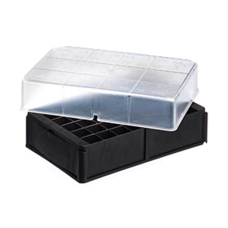 48-way Datamatrix RACK for 1 & 2 mL Cryo.s, PP, BLK w/Natural Low Lid