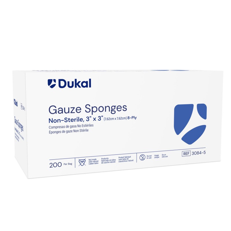 Dukal Corporation 3084 Gauze Sponge, 3" x 3", Non-Sterile, 8-Ply, 200/bg, 20 bg/cs