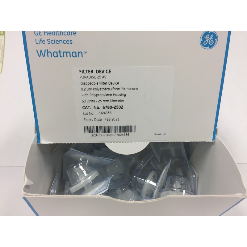 GE Life Sciences Puradisc 6780-2504 Whatman Syringe Filter, 0.45 µm, PES Membrane, Sterile with FNPT Inlet/MNPT Outlet (Pack of 50), PES, 0.45 µm, 25 mm, 4.2 cm² Filtration Area, FLL Inlet, MLS Outlet, Transparent, Sterile (6780-2504 Whatman Syringe Filte