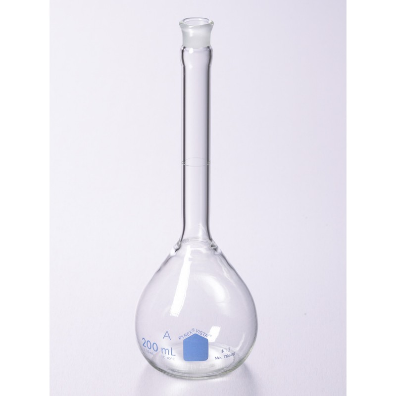 Corning 70640-250 PYREX® VISTA™ 250 mL Class A Volumetric Flasks with PYREX® Glass Standard Taper Stopper