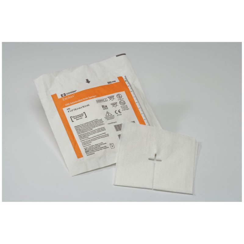 Drain Sponge, 4" x 4", Sterile 2s in Peel Back Package, 50/tray, 12 tray/cs (Continental US Only)