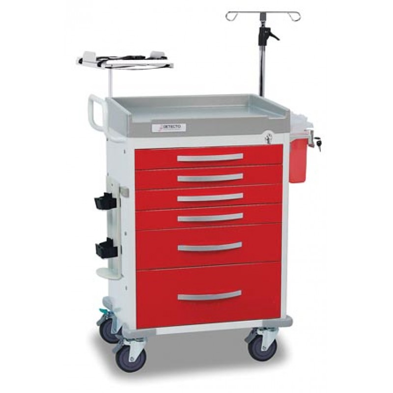 Detecto RC333369RED-L Loaded Detecto Rescue Series ER Medical Cart, 6 Red Drawers (DROP SHIP ONLY)