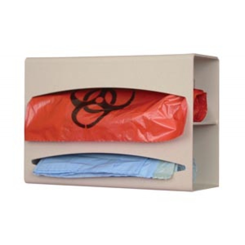 Bowman Manufacturing Company, Inc. BG002-0212 Bag Dispenser, Double, Holds Two Rolls of Bags up to 9" Long, Two-Way Keyholes For Vertical Or Horizontal Wall Mounting, Quartz ABS Plastic, 10 1/8"W x 7 1/8"H x 3 15/16"D (Made in USA)