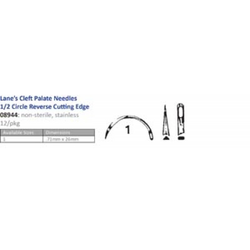 Cincinnati Surgical Company 08944 Suture Needle, Size 1, Lanes Cleft Palate Reversed, ½ Circle Reversed Cut, 12/pk (Must be Ordered in Multiples of 10 dozen) (DROP SHIP ONLY)