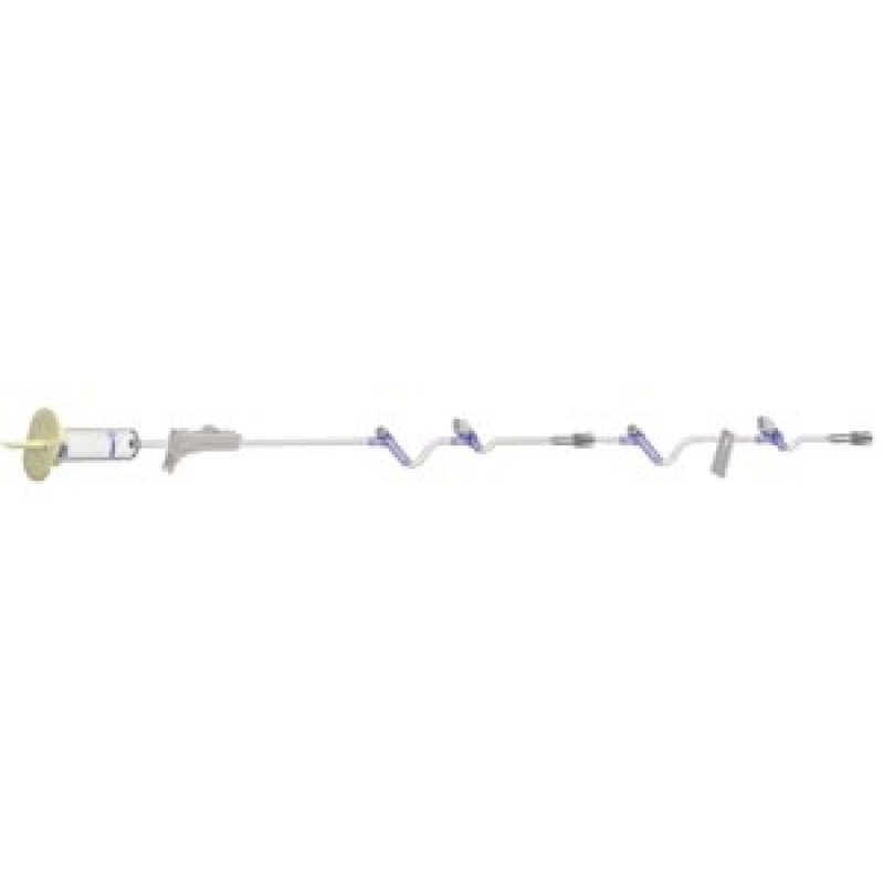 Amsino International, Inc. D38302 AMSafe-3® IV Set, Adjust to 10, 15, 60 Drops Per mL, 91" Length, 24 mL Priming Volume, Roller Clamp, 1 Pre-Pierced Y Site, 1 AMSafe Needle-Free Y Site, Pre-Attached Extension Set with 1 Pre-Pierced Y Site,1 AMSafe Needle-